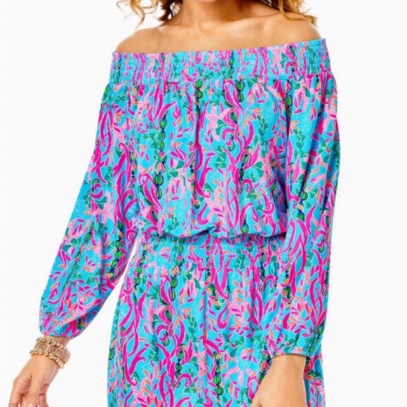 🍂 Lilly Pulitzer Blue and Pink Dress  & romper EUC - Picture 4 of 10